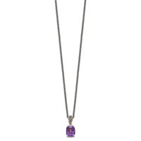 Shey Couture Sterling Silver Necklace with 14K Accent Antiqued Diamond and Checkerboard-cut Cushion Amethyst, 18" view 2