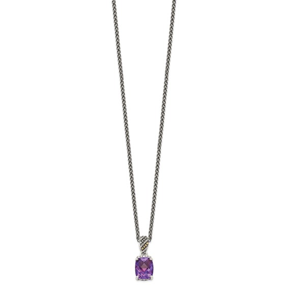 Shey Couture Sterling Silver with 14K Accent 18 Inch Antiqued Diamond and Checkerboard-cut Cushion Amethyst Necklace