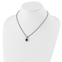 Shey Couture Sterling Silver Necklace with 14K Accent Antiqued Diamond and Checkerboard-cut Cushion Amethyst, 18" view 4