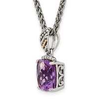 Shey Couture Sterling Silver Necklace with 14K Accent Antiqued Diamond and Checkerboard-cut Cushion Amethyst, 18" view 5