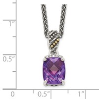 Shey Couture Sterling Silver Necklace with 14K Accent Antiqued Diamond and Checkerboard-cut Cushion Amethyst, 18" view 3