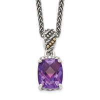Shey Couture Sterling Silver Necklace with 14K Accent Antiqued Diamond and Checkerboard-cut Cushion Amethyst, 18" view 1