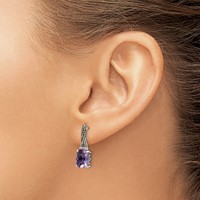 Shey Couture Sterling Silver Earrings with 14K Accent Antiqued Diamond and Cushion Amethyst Dangle Post view 3