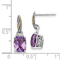 Shey Couture Sterling Silver Earrings with 14K Accent Antiqued Diamond and Cushion Amethyst Dangle Post view 4