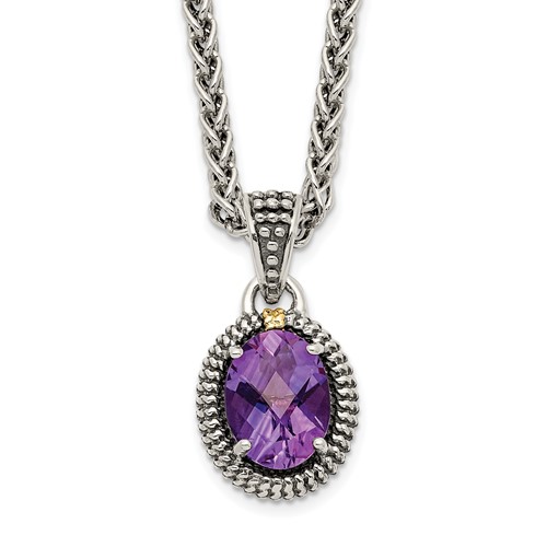 Shey Couture Sterling Silver Necklace with 14K Accent Antiqued Amethyst Oval, 18"