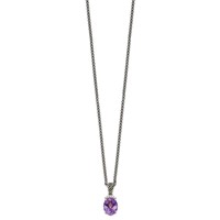 Shey Couture Sterling Silver Necklace with 14K Accent Antiqued Checkerboard-cut Oval Amethyst and Diamond, 18" view 2