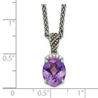 Shey Couture Sterling Silver Necklace with 14K Accent Antiqued Checkerboard-cut Oval Amethyst and Diamond, 18" view 3