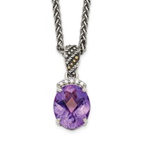Shey Couture Sterling Silver Necklace with 14K Accent Antiqued Checkerboard-cut Oval Amethyst and Diamond, 18" view 1