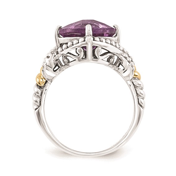 Sterling Silver w/14ky Amethyst Cushion Ring
