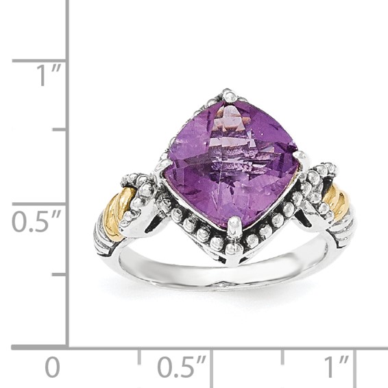 Sterling Silver w/14ky Amethyst Cushion Ring