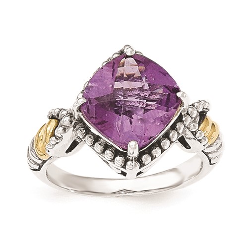 Sterling Silver Ring with 14K Amethyst Cushion