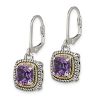 Shey Couture Sterling Silver Earrings with 14K Accent Antiqued Cushion Amethyst Leverback view 2