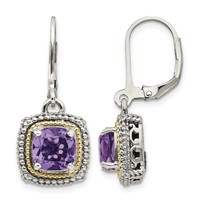 Shey Couture Sterling Silver Earrings with 14K Accent Antiqued Cushion Amethyst Leverback view 1