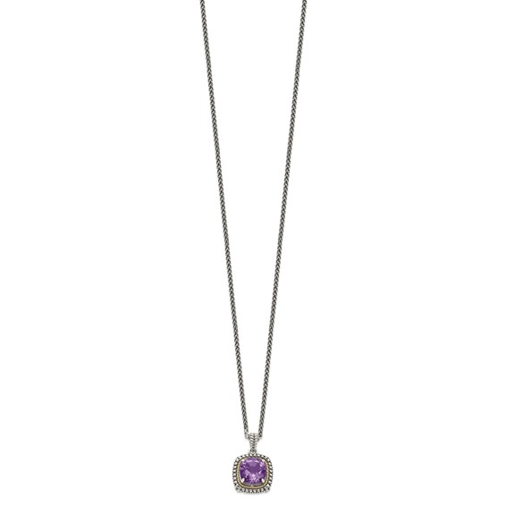 Shey Couture Sterling Silver with 14K Accent 18 Inch Antiqued Cushion Amethyst Necklace