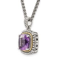 Shey Couture Sterling Silver Necklace with 14K Accent Antiqued Cushion Amethyst, 18" view 5
