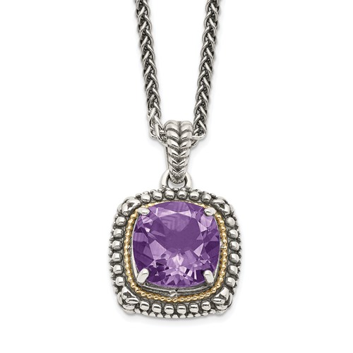 Shey Couture Sterling Silver Necklace with 14K Accent Antiqued Cushion Amethyst, 18"
