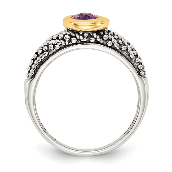 Shey Couture Sterling Silver with 14K Accent Antiqued Oval Bezel Amethyst Ring