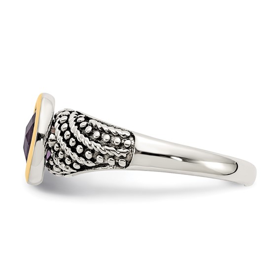 Shey Couture Sterling Silver with 14K Accent Antiqued Oval Bezel Amethyst Ring