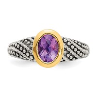 Shey Couture Sterling Silver with 14K Accent Antiqued Oval Bezel Amethyst Ring view 5