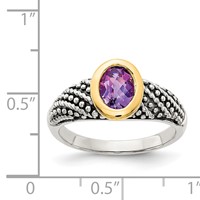 Shey Couture Sterling Silver with 14K Accent Antiqued Oval Bezel Amethyst Ring view 4
