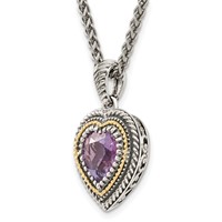 Shey Couture Sterling Silver Necklace with 14K Accent Antiqued Amethyst Heart, 18" view 5