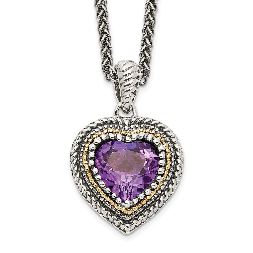 Shey Couture Sterling Silver Necklace with 14K Accent Antiqued Amethyst Heart, 18"