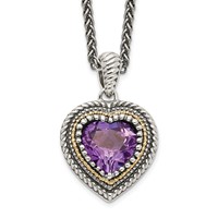 Shey Couture Sterling Silver Necklace with 14K Accent Antiqued Amethyst Heart, 18" view 1