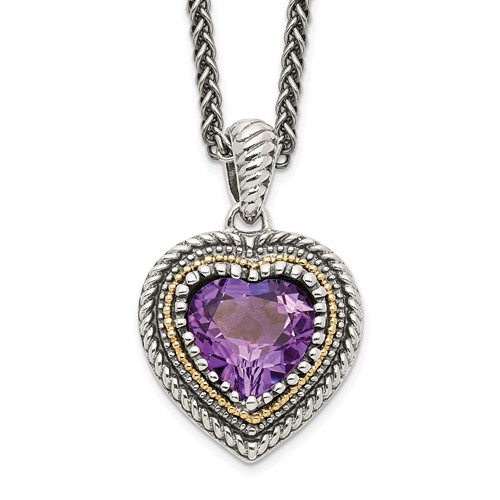 Shey Couture Sterling Silver Necklace with 14K Accent Antiqued Amethyst Heart, 18"