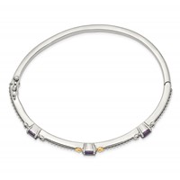Shey Couture Sterling Silver Bangle with 14K Accent Antiqued Oval Amethyst Hinged view 2