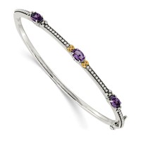 Shey Couture Sterling Silver Bangle with 14K Accent Antiqued Oval Amethyst Hinged view 1