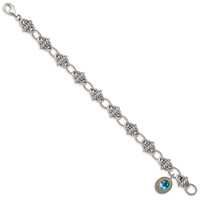 Shey Couture Sterling Silver Bracelet with 14K Accent Antiqued Oval Light Swiss Blue Topaz, 7.5" view 2