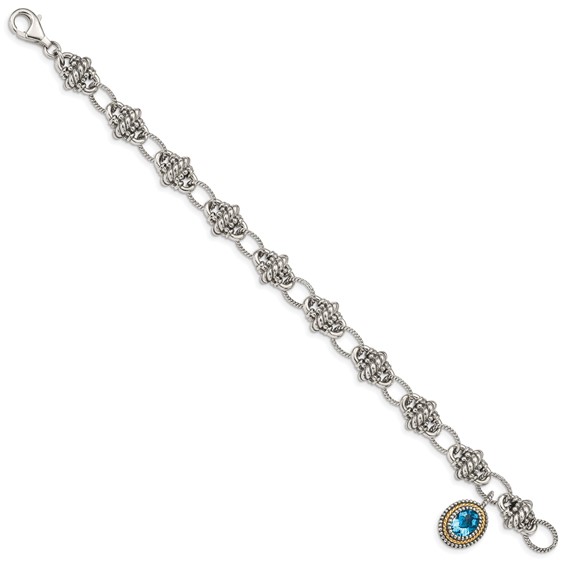Shey Couture Sterling Silver with 14K Accent 7.5 Inch Antiqued Oval Light Swiss Blue Topaz Bracelet