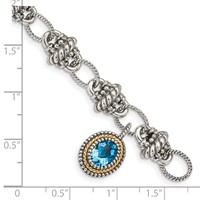 Shey Couture Sterling Silver Bracelet with 14K Accent Antiqued Oval Light Swiss Blue Topaz, 7.5" view 3