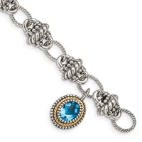Shey Couture Sterling Silver Bracelet with 14K Accent Antiqued Oval Light Swiss Blue Topaz, 7.5" view 1