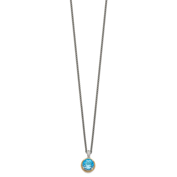 Shey Couture Sterling Silver with 14K Accent 18 Inch Antiqued Round Blue Topaz Necklace