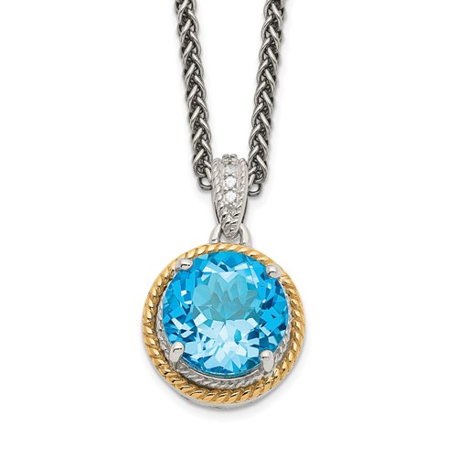 Shey Couture Sterling Silver Necklace with 14K Accent Antiqued Round Blue Topaz, 18"