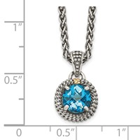 Shey Couture Sterling Silver Necklace with 14K Accent Antiqued Round Blue Topaz, 18" view 3