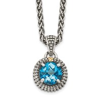Shey Couture Sterling Silver Necklace with 14K Accent Antiqued Round Blue Topaz, 18" view 1