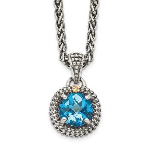 Shey Couture Sterling Silver Necklace with 14K Accent Antiqued Round Blue Topaz, 18"