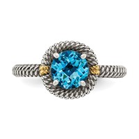 Shey Couture Sterling Silver Ring with 14K Accent Antiqued Round Blue Topaz view 5