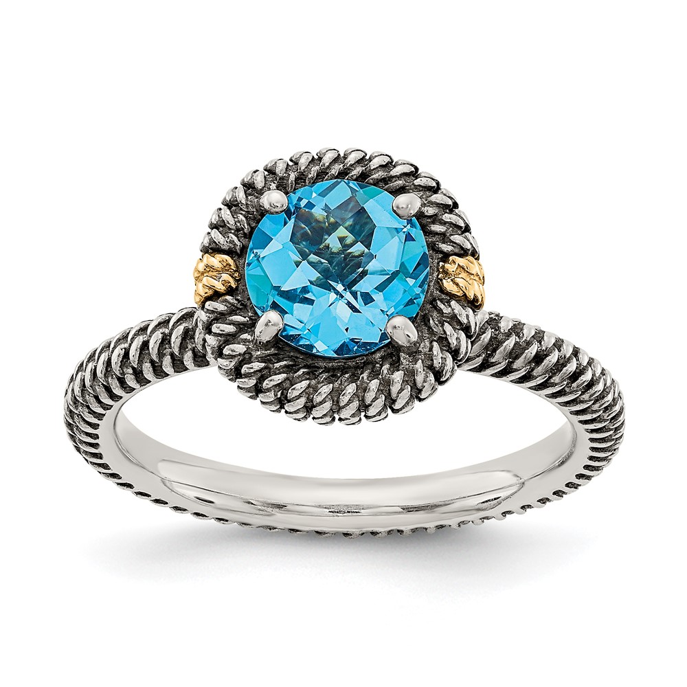 Shey Couture Sterling Silver Ring with 14K Accent Antiqued Round Blue Topaz