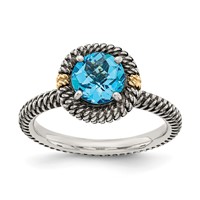 Shey Couture Sterling Silver Ring with 14K Accent Antiqued Round Blue Topaz view 1
