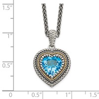 Shey Couture Sterling Silver Necklace with 14K Accent Antiqued Light Swiss Blue Topaz Heart, 18" view 3