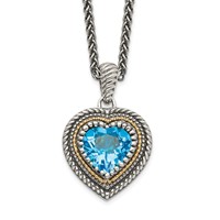 Shey Couture Sterling Silver Necklace with 14K Accent Antiqued Light Swiss Blue Topaz Heart, 18" view 1