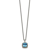 Shey Couture Sterling Silver Necklace with 14K Accent Antiqued Cushion Light Swiss Blue Topaz, 18" view 2
