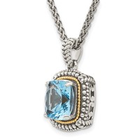 Shey Couture Sterling Silver Necklace with 14K Accent Antiqued Cushion Light Swiss Blue Topaz, 18" view 5