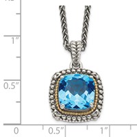 Shey Couture Sterling Silver Necklace with 14K Accent Antiqued Cushion Light Swiss Blue Topaz, 18" view 3