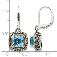 Shey Couture Sterling Silver with 14K Accent Antiqued Cushion Light Swiss Blue Topaz Leverback Dangle Earrings view 4
