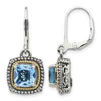 Shey Couture Sterling Silver with 14K Accent Antiqued Cushion Light Swiss Blue Topaz Leverback Dangle Earrings view 1