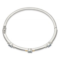 Shey Couture Sterling Silver Bangle with 14K Accent Antiqued Oval Sky Blue Topaz view 2